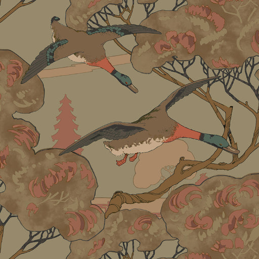 MULBERRY - GRAND FLYING DUCKS- SAGE - Wallcovering by the Roll SAGE