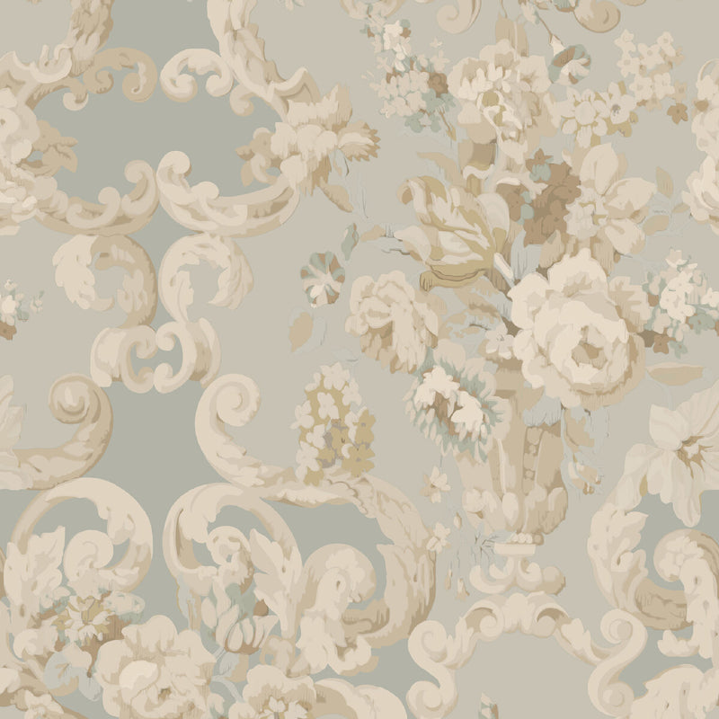 MULBERRY - FLORAL ROCOCO- AQUA - Wallcovering by the Roll AQUA