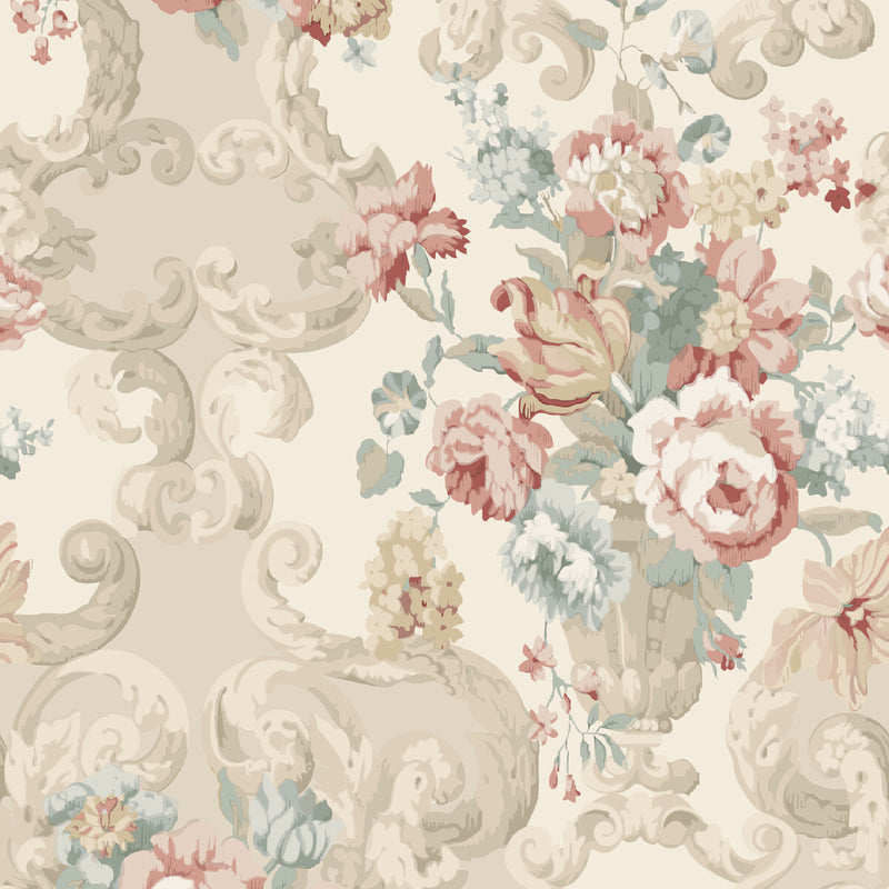 MULBERRY - FLORAL ROCOCO- LOVAT/RED - Wallcovering by the Roll LOVAT/RED