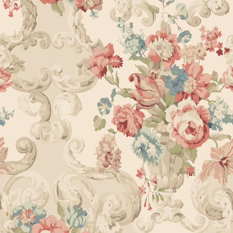 MULBERRY - FLORAL ROCOCO- RED/GREEN - Wallcovering by the Roll RED/GREEN