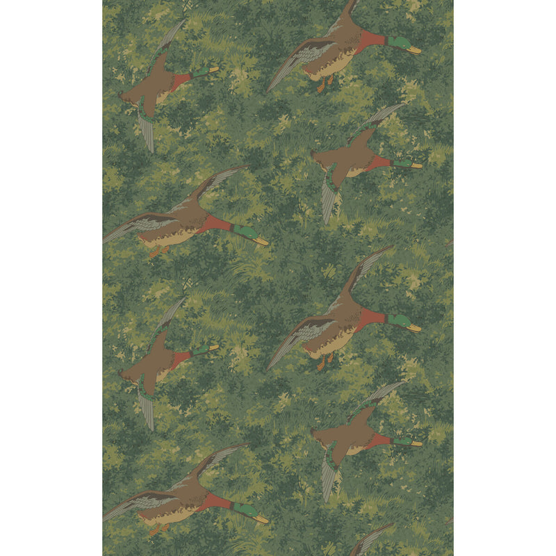 MULBERRY - FOREST DUCKS- EMERALD - Wallcovering by the Roll EMERALD