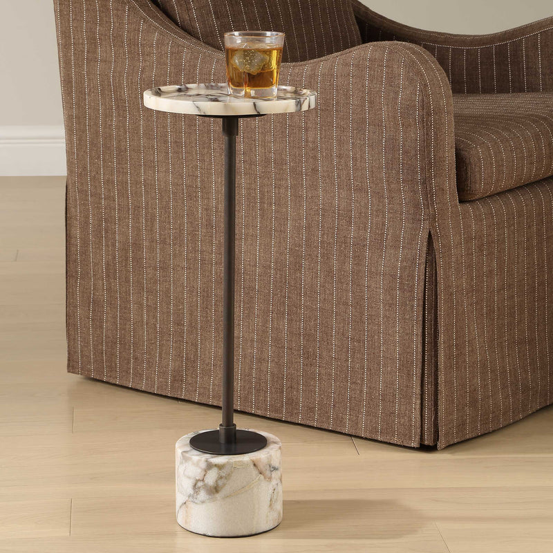 Uttermost Brunson White Marble Drink Table