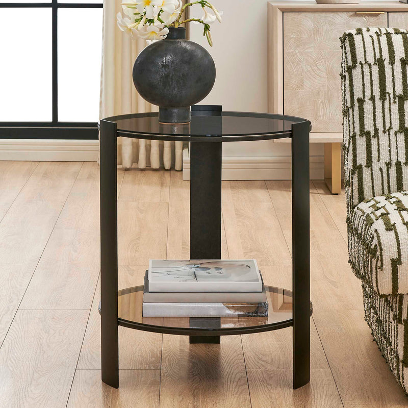 Uttermost Hanson Bronze & Dark Glass Side Table