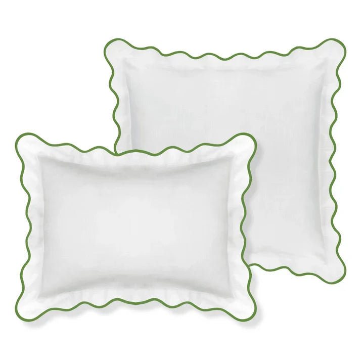 Green / White Scalloped Sham - Euro