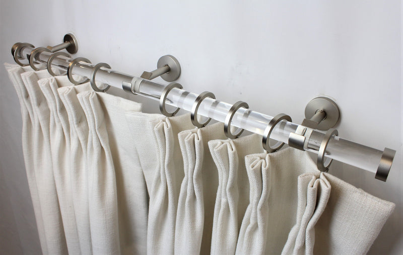 1 Inch Acrylic Lucite Round Drapery Rod Set - Includes Curtain Rod, Bypass Brackets, Bypass Rings, and End Caps