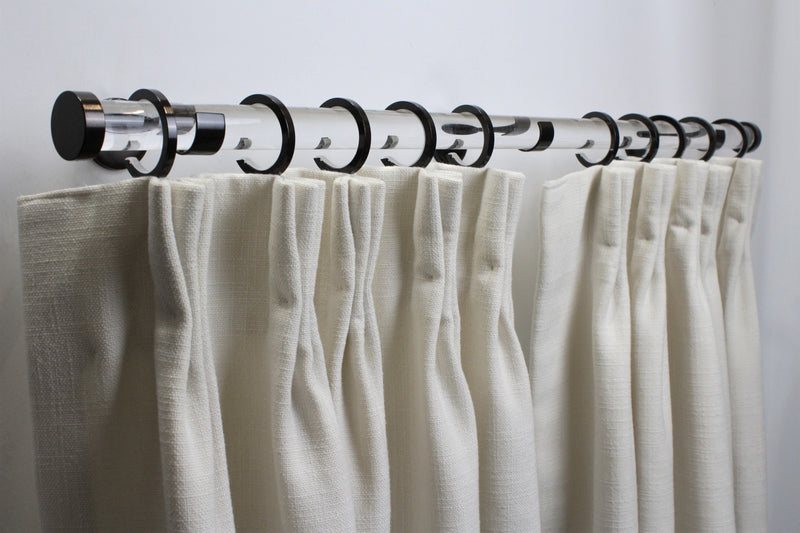 1 Inch Acrylic Lucite Round Drapery Rod Set - Includes Curtain Rod, Bypass Brackets, Bypass Rings, and End Caps