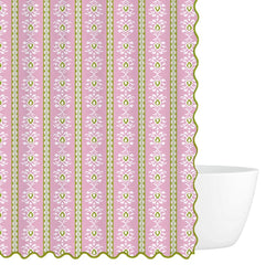 Rosemary Stripe Pink Scalloped Shower Curtain 72" x 72"