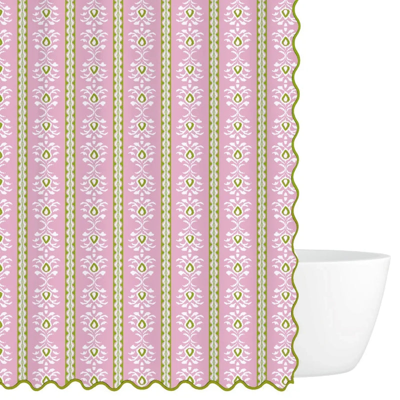 Rosemary Stripe Pink Scalloped Shower Curtain 72" x 72"