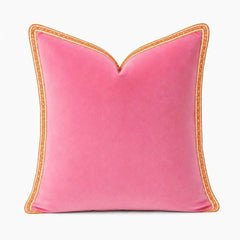 Hot Pink Velvet Pillow with Orange Embroidery, 22x22