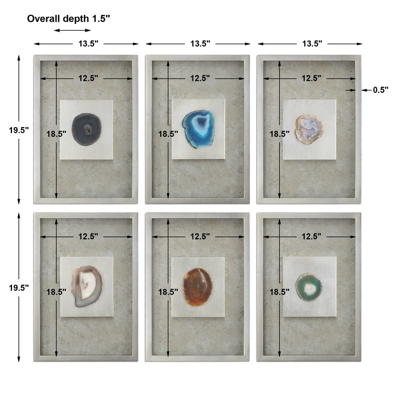 Uttermost Agate Stone Silver Wall Art Set/6