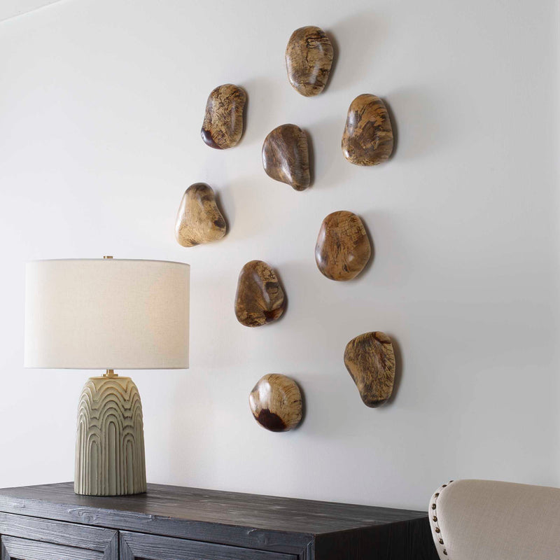 Uttermost Pebbles Blonde Wood Wall Decor Set/9