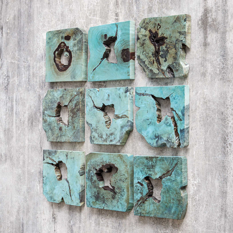 Uttermost Bahati Wood Wall Decor In Blue Set/9