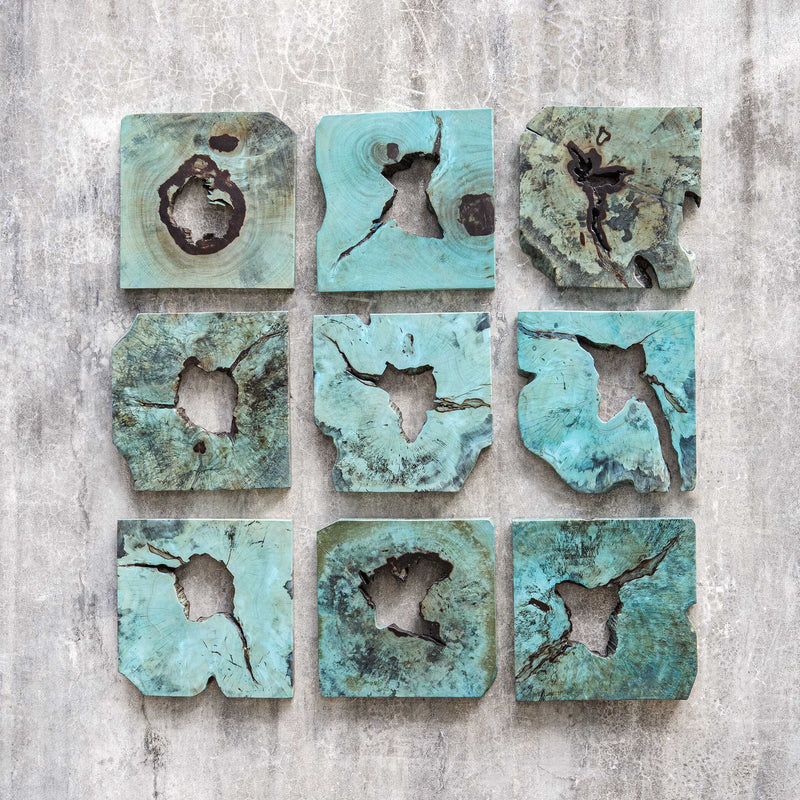 Uttermost Bahati Wood Wall Decor In Blue Set/9