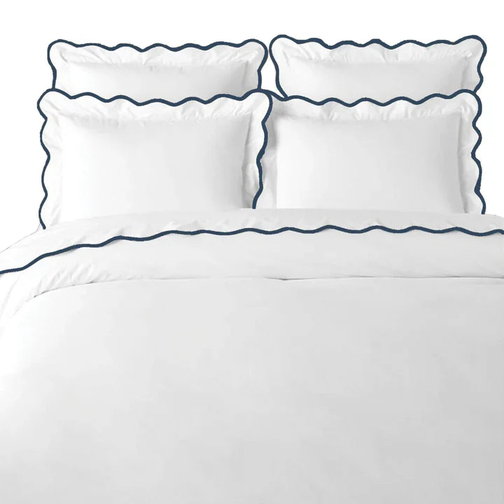 Navy / White Scalloped Duvet Cover - King