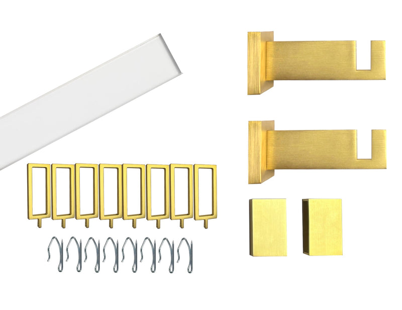 Acrylic Lucite Rectangular Curtain Rod Set - New Brushed Gold