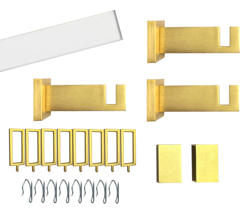 Acrylic Lucite Rectangular Curtain Rod Set - New Brushed Gold