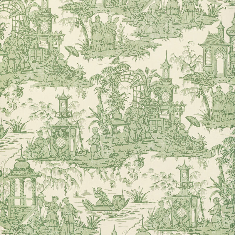 LEE JOFA - PAGODA TOILE PAPER- GREEN - Wallcovering by the Roll GREEN