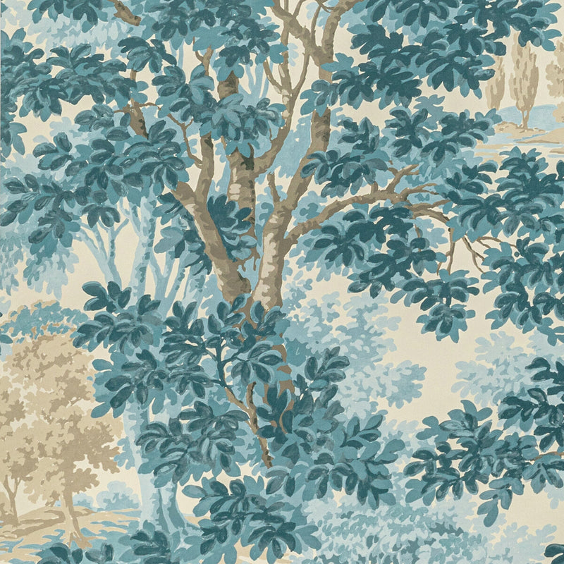 LEE JOFA - WOODLAND PAPER- AQUA - Wallcovering by the Roll AQUA