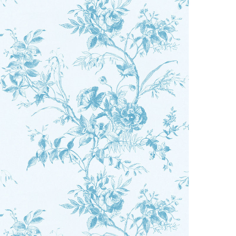 LEE JOFA - TEA ROSE TOILE WP - BLUE - Wallpaper By The ROLL
