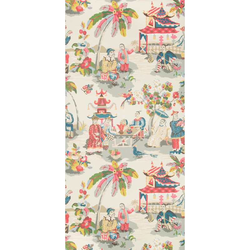 BRUNSCHWIG & FILS - XIAN- PRUSSIAN/RED - Wallcovering by the Roll PRUSSIAN/RED