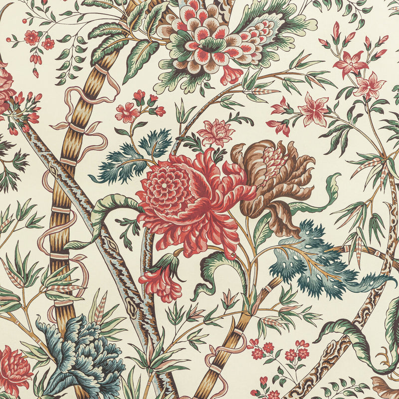 BRUNSCHWIG & FILS - LUBERON- RED/TEAL - Wallcovering by the Roll RED/TEAL