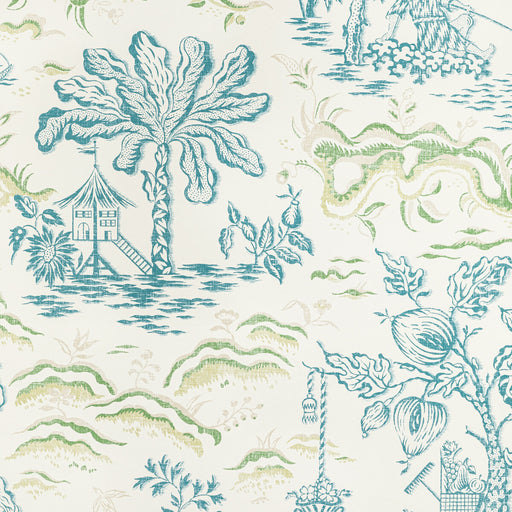 BRUNSCHWIG & FILS - VALENSOLE- TEAL/LEAF - Wallcovering by the Roll TEAL/LEAF