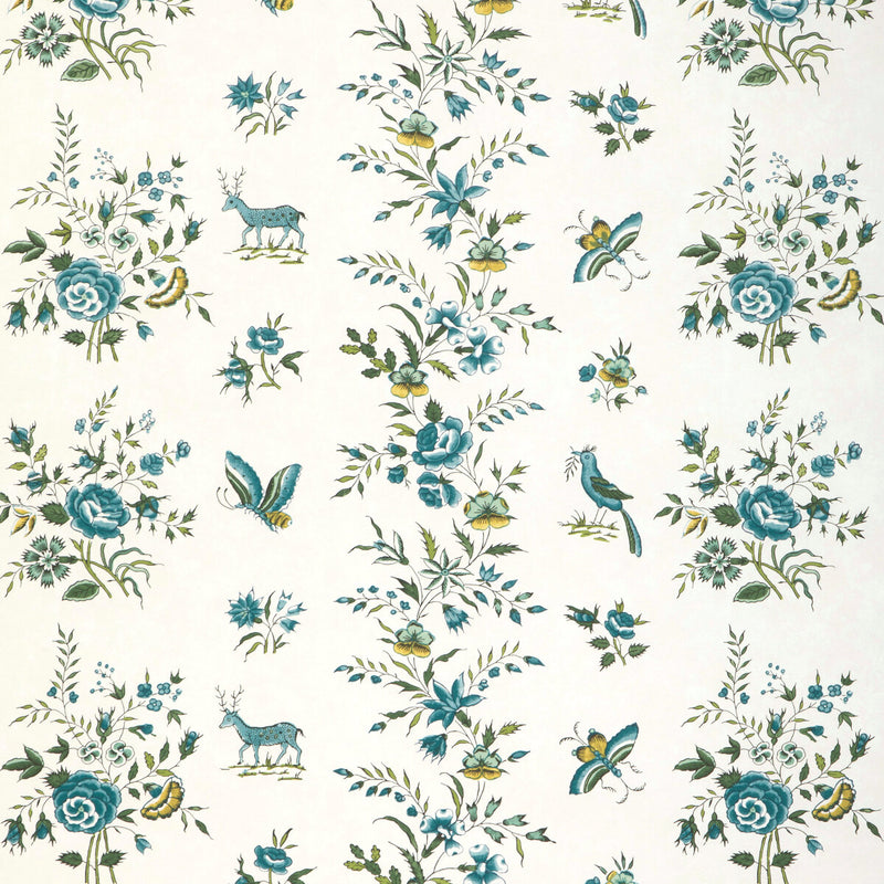 BRUNSCHWIG & FILS - AUREL- AQUA/LEAF - Wallcovering by the Roll AQUA/LEAF