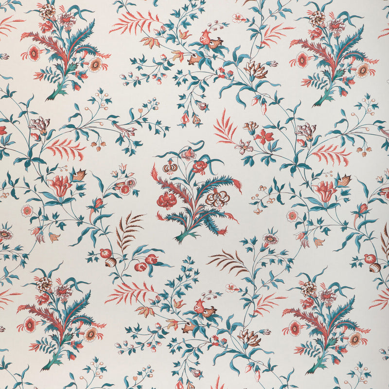 BRUNSCHWIG & FILS - CHANCAY- TEAL/ROSE - Wallcovering by the Roll TEAL/ROSE