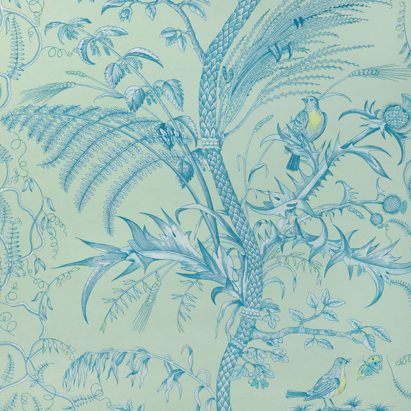 BRUNSCHWIG & FILS - BIRD AND THISTLE II- MINT - Wallcovering by the Roll MINT