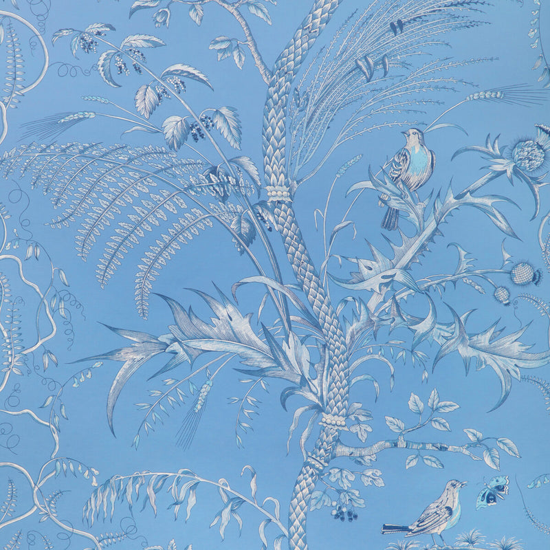 BRUNSCHWIG & FILS - BIRD AND THISTLE II- BLUE - Wallcovering by the Roll BLUE