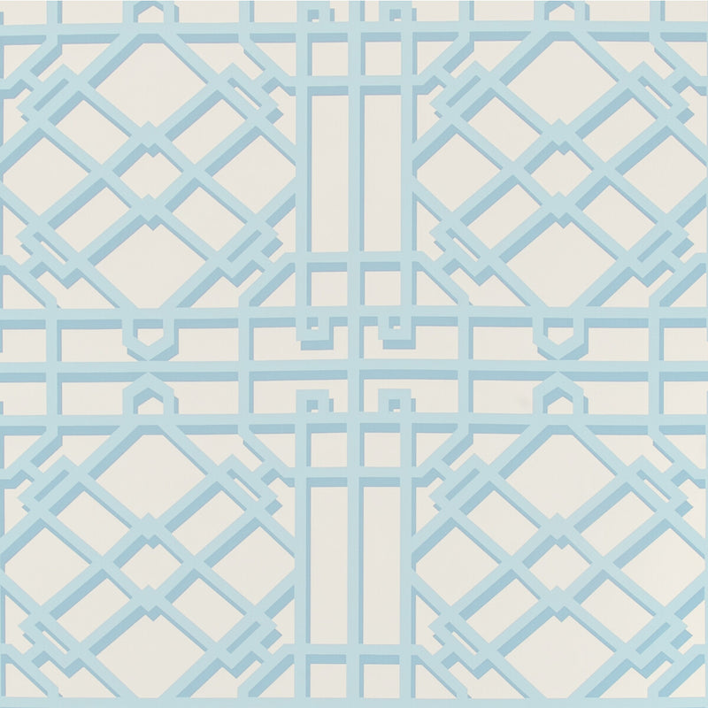 BRUNSCHWIG & FILS - PAVILION TRELLIS- AQUA - Wallcovering by the Roll AQUA