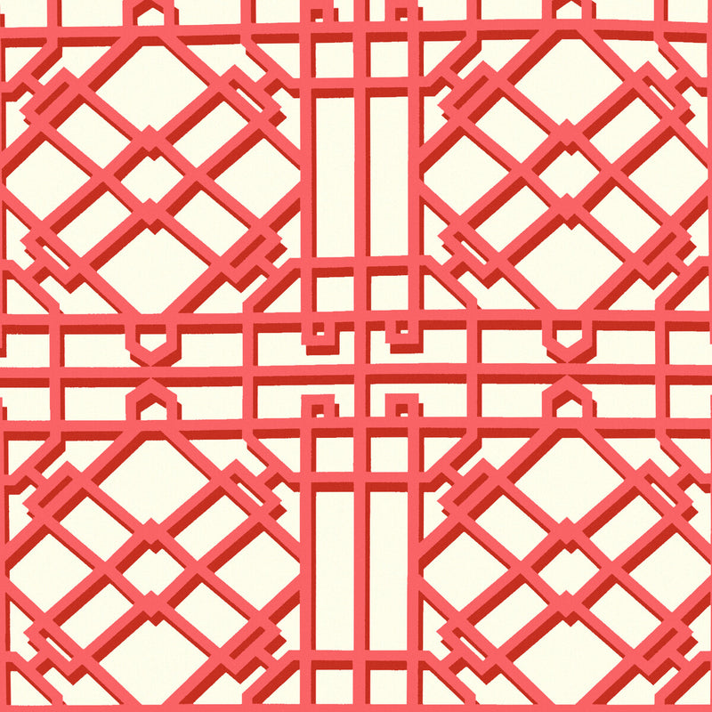 BRUNSCHWIG & FILS - PAVILION TRELLIS- RED - Wallcovering by the Roll RED
