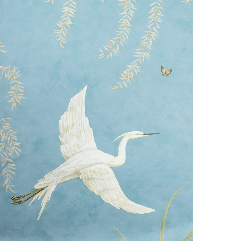 BRUNSCHWIG & FILS - EGRET MARSH MURAL - BLUE - Wallpaper By The EACH