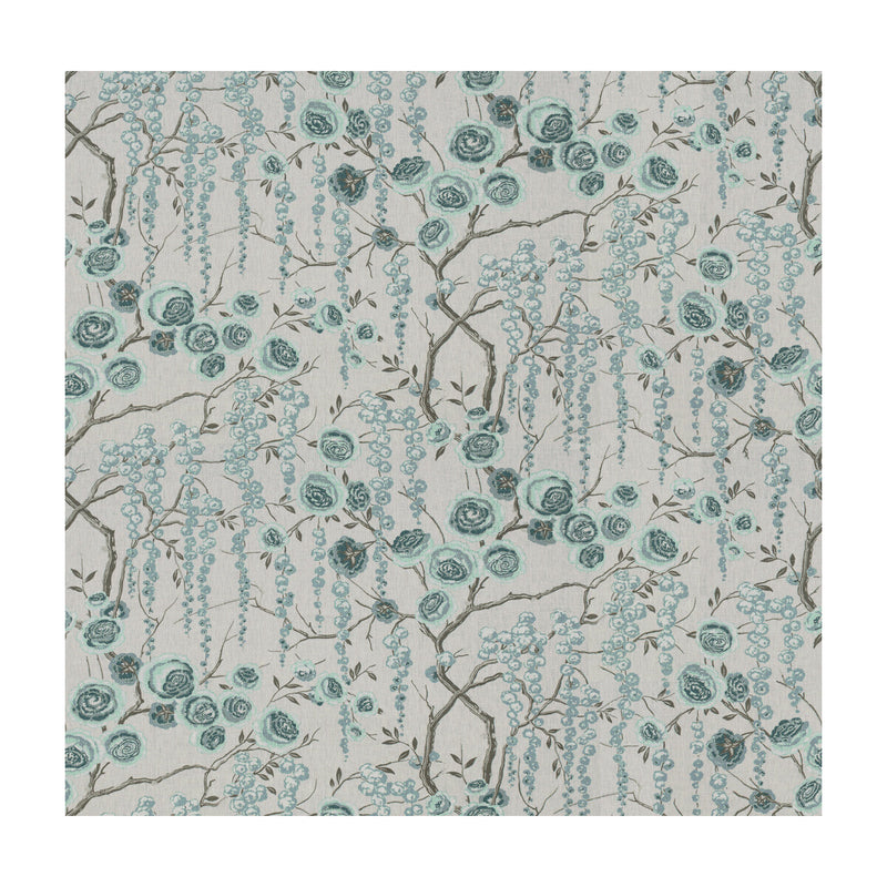 KRAVET BASICS - PEONYTREE- AQUAMARINE - Fabric by the Yard AQUAMARINE