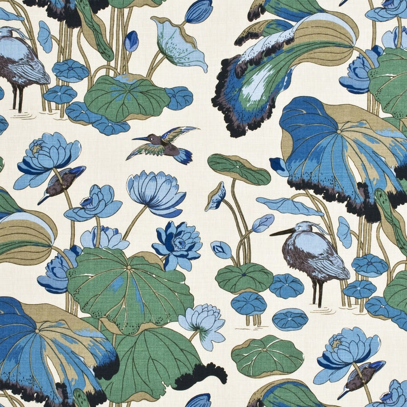 G P & J BAKER - NYMPHEUS - LINEN- AQUA/TEAL - Fabric by the Yard AQUA/TEAL