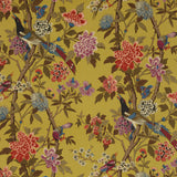 G P & J BAKER - HYDRANGEA BIRD- MUSTARD/MAUVE - Fabric by the Yard