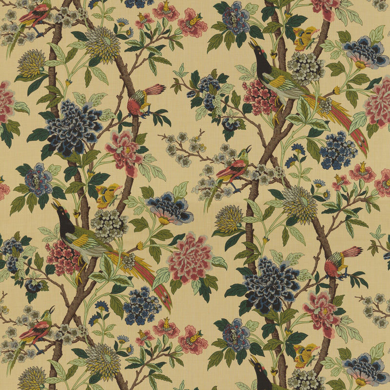 G P & J BAKER - HYDRANGEA BIRD- ROSE/BISCUIT - Fabric by the Yard ROSE/BISCUIT