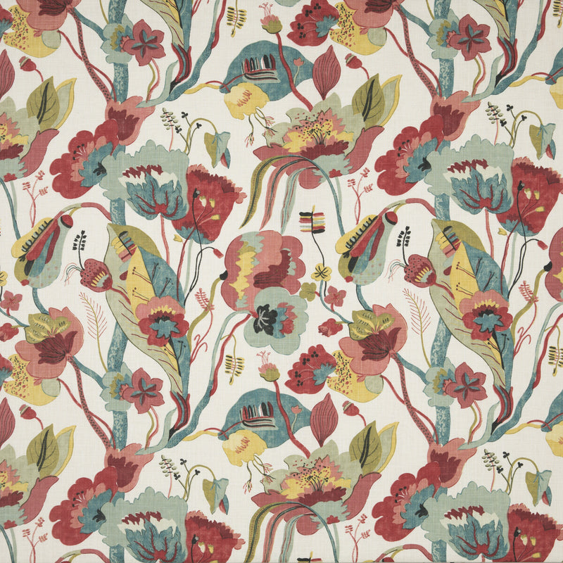 G P & J BAKER - CALIFORNIA- LINEN/TEAL/PIMENTO - Fabric by the Yard LINEN/TEAL/PIMENTO