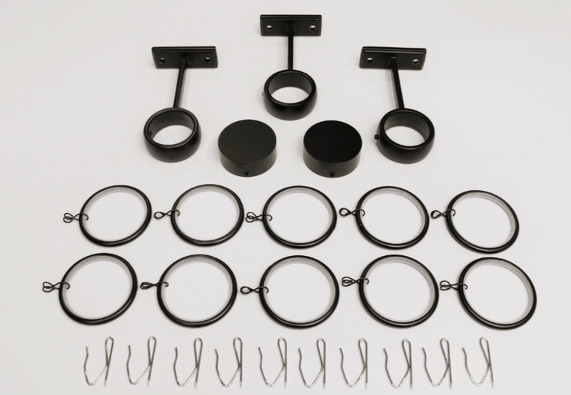 1.5 Inch Diameter -Long Enclosed Curtain Hardware 15 Piece Set - Use With Clear Acrylic or Iron Rod- Gold, Silver, Black, or Bronze Finish