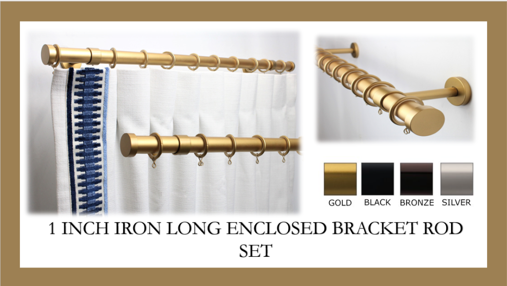 1 Inch Iron Round Drapery Rod Set- Includes Curtain Rod, Long Enclosed —  Fabrics and Drapes