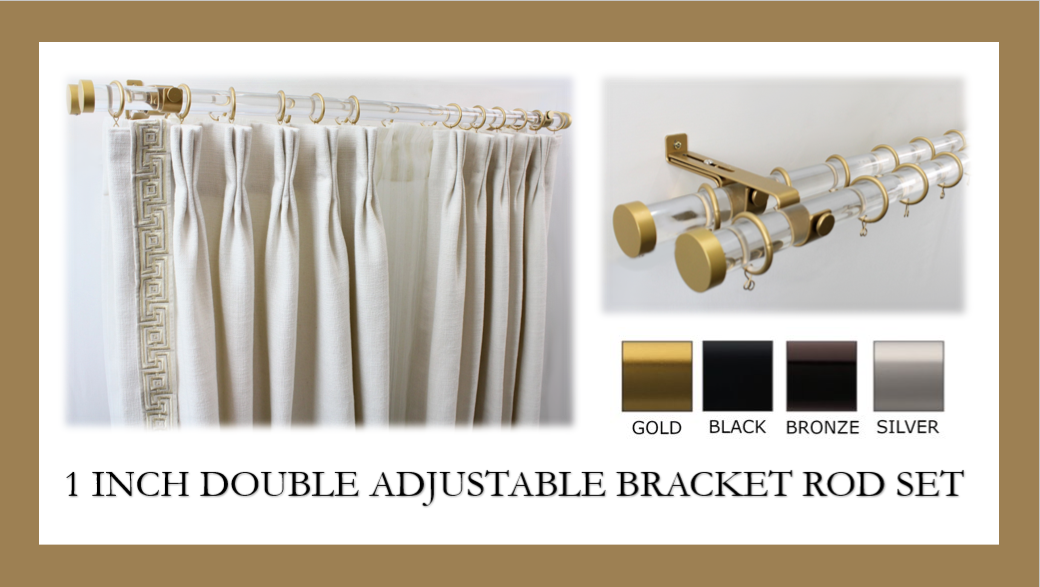 1 Inch Acrylic Lucite Round Drapery Rod Set - Includes Curtain rods, Double Adjustable Brackets, Rings, and End Caps - Free Shipping