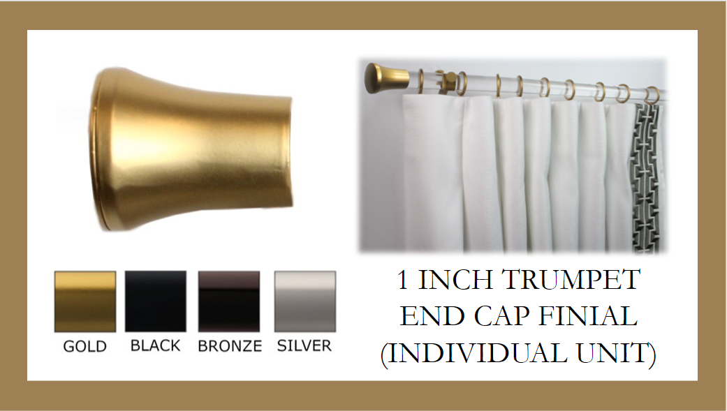 1 Inch - Trumpet Finial - Individual Unit - Available in Gold, Silver, Black and Bronze - IF&D Fabrics and Drapes