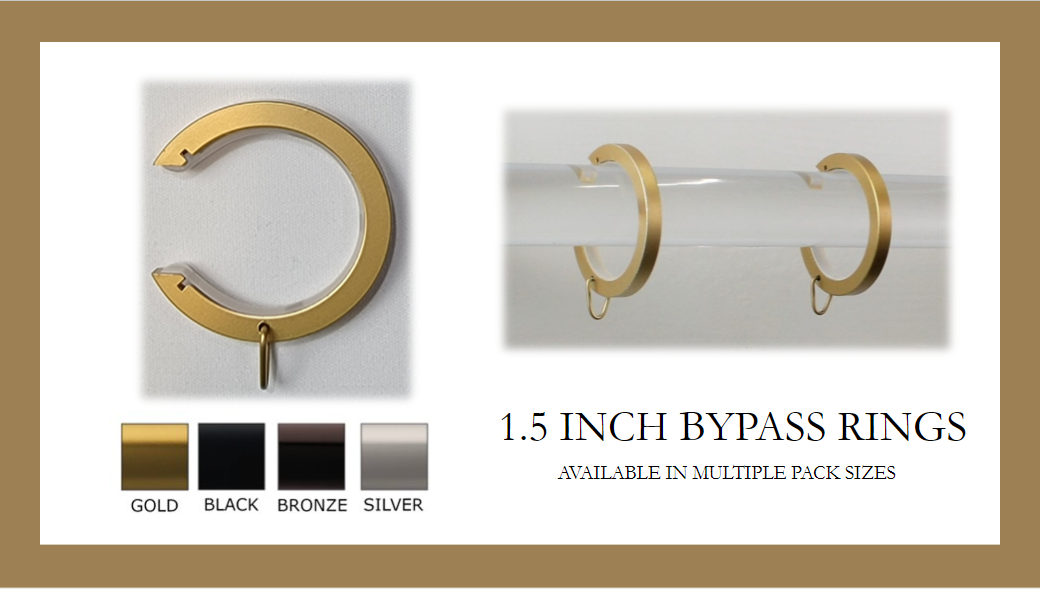 1.5 Inch - Bypass/Carryover Curtain Rings with Eyelet for Easy Movement - Only Compatible with FabricsandDrapes Bypass Brackets