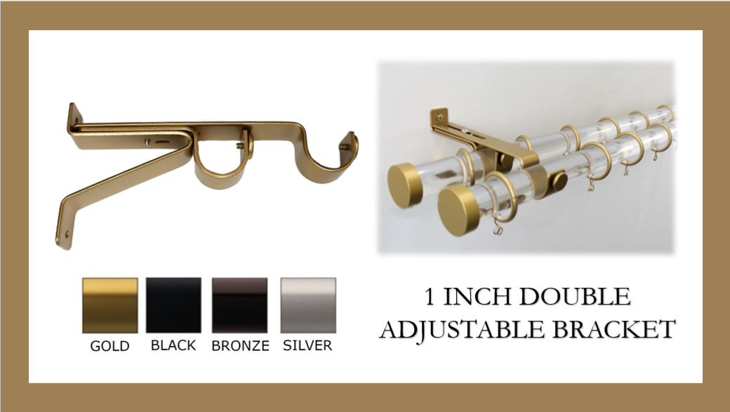 1 Inch - Double Adjustable Wall Bracket - Available in Gold, Silver, Black and Bronze Finish - IF&D Fabrics and Drapes