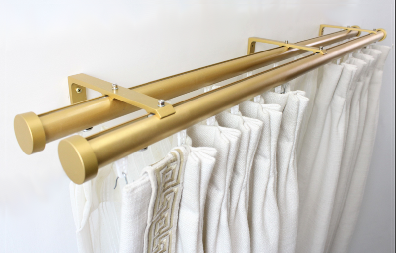 Double Channel Track 1 Inch Round Drapery Rod Set - Includes Curtain Rods, Double Channel Brackets, Glides, End Caps