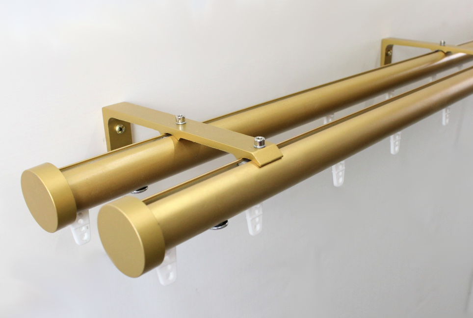 Double Channel Track 1 Inch Round Drapery Rod Set - Includes Curtain Rods, Double Channel Brackets, Glides, End Caps