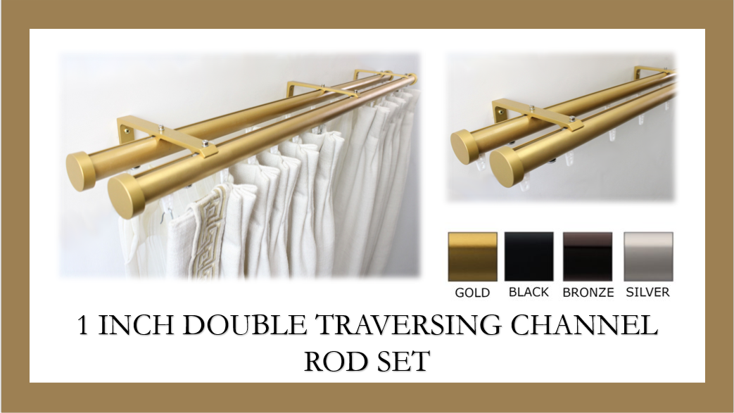 Double Channel Track 1 Inch Round Drapery Rod Set - Includes Curtain Rods, Double Channel Brackets, Glides, End Caps -Free Shipping