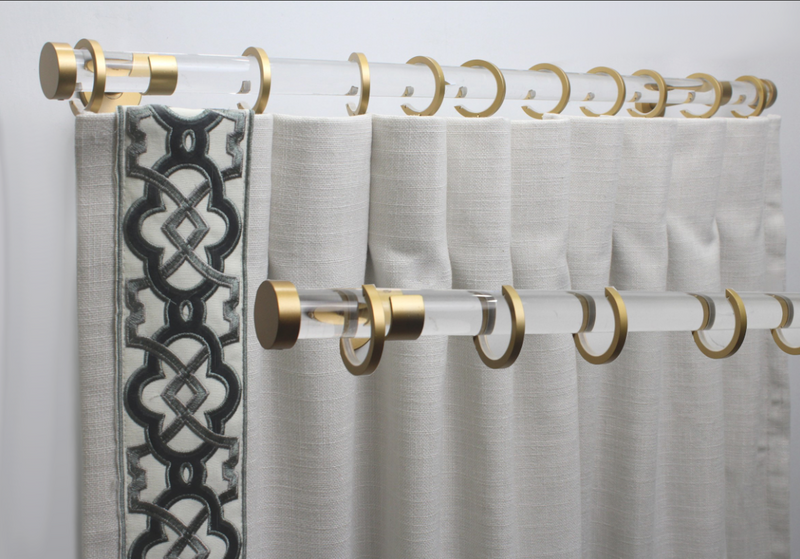 1 Inch Acrylic Lucite Round Drapery Rod Set - Includes Curtain Rod, Bypass Brackets, Bypass Rings, and End Caps