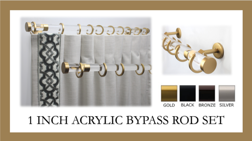 1 Inch Acrylic Lucite Round Drapery Rod Set - Includes Curtain Rod, Bypass Brackets, Bypass Rings, and End Caps - Free Shipping