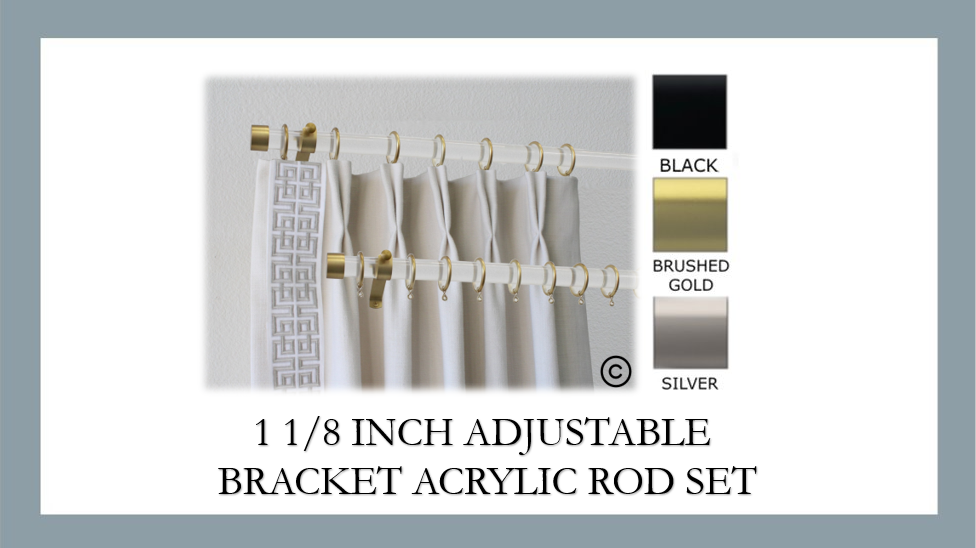 Acrylic 1 1/8 Inch Round Drapery Rod Set - Includes Curtain Rod, Adjustable Brackets, Rings, and End Caps - New Hardware Line